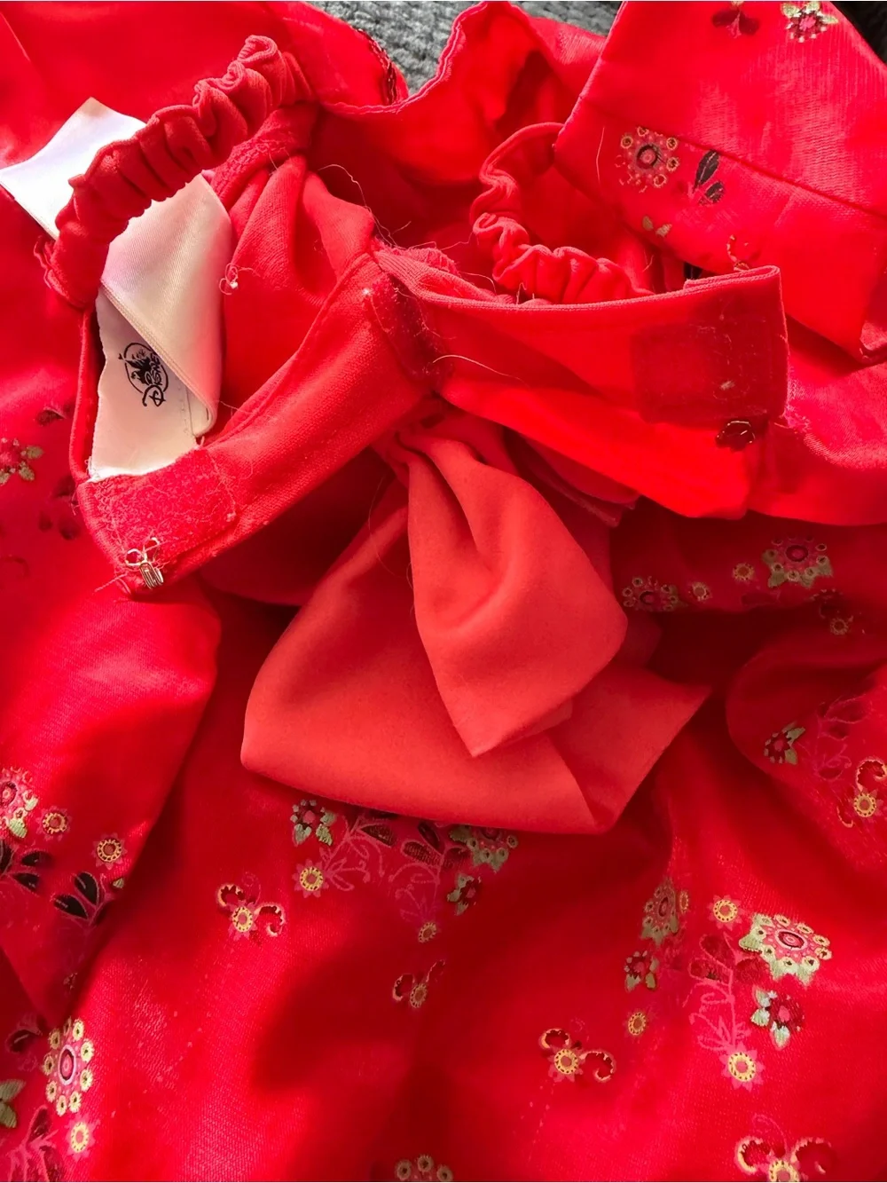 Disney Red Satin Princess Dress with Floral Embroidery